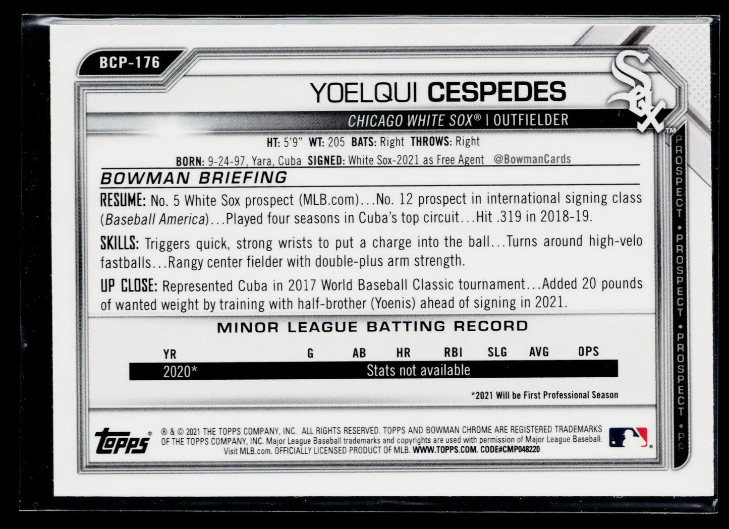 2021 Bowman Chrome Yoelqui Cespedes Prospects Mojo Refractor #BCP-176