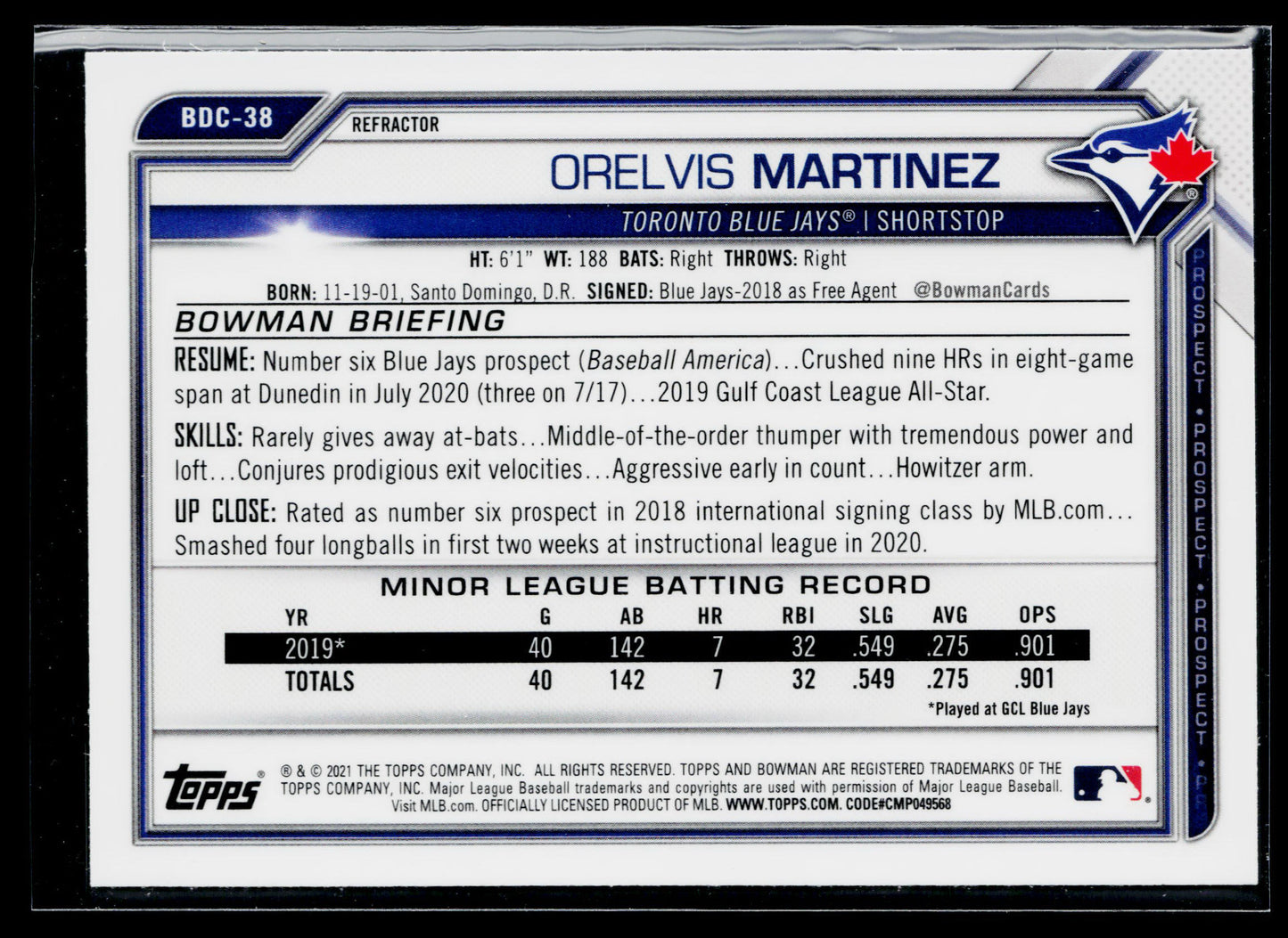 2021 Bowman Draft Orelvis Martinez Chrome #BDC-38