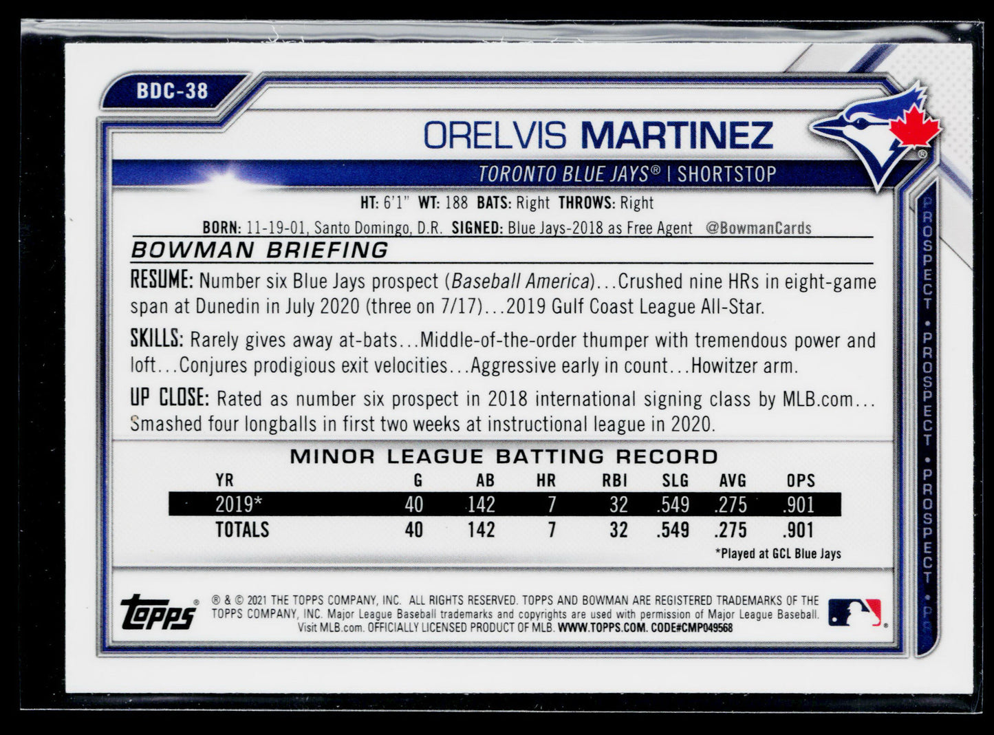 2021 Bowman Draft Orelvis Martinez Chrome Sky Blue #BDC-38