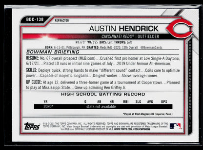 2021 Bowman Draft Austin Hendrick Chrome #BDC-138