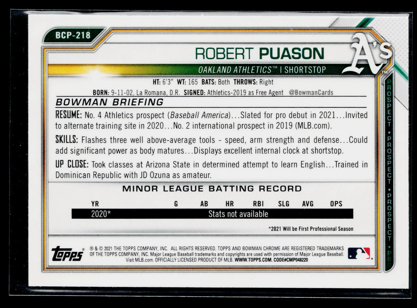 2021 Bowman Chrome Robert Puason Prospects Mojo Refractor #BCP-218