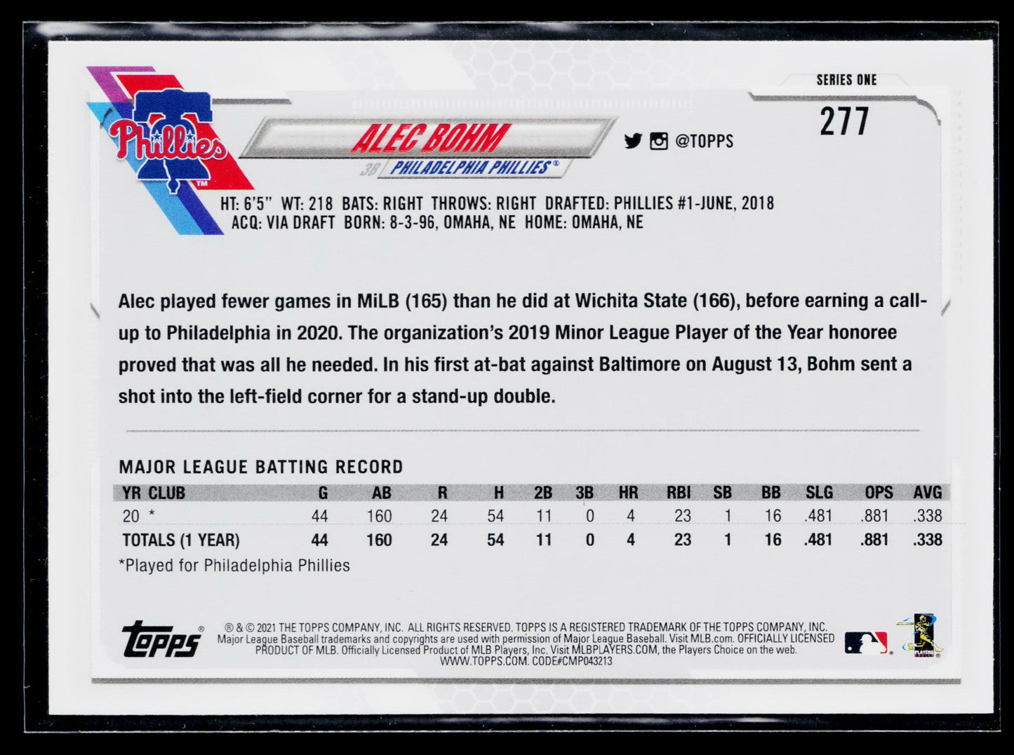 2021 Topps Alec Bohm Rookie #277