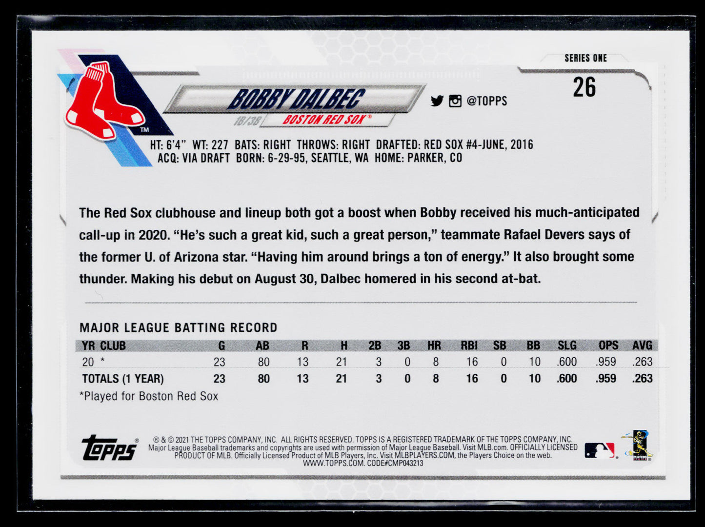 2021 Topps Bobby Dalbec Rookie #26