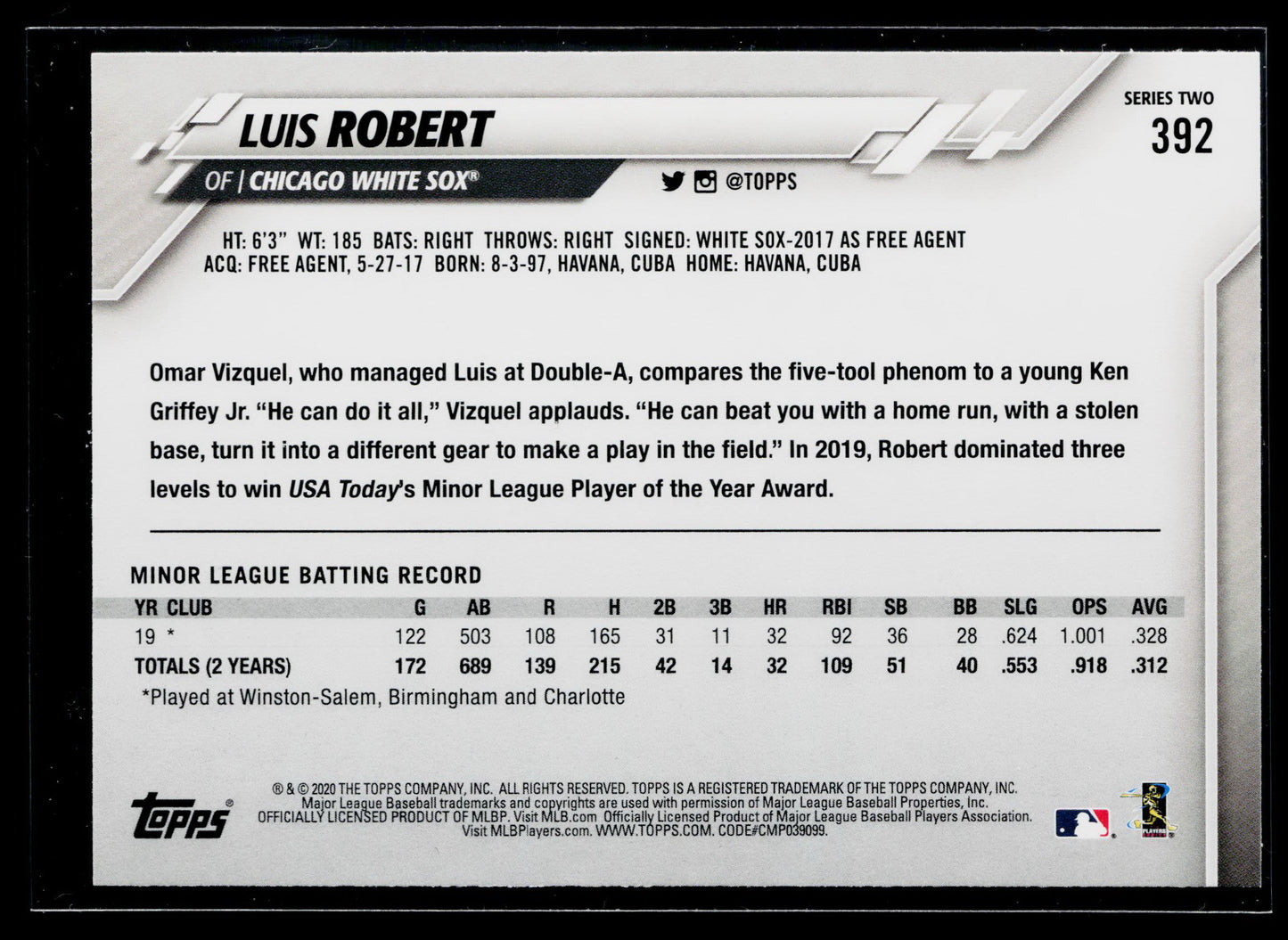 2020 Topps Luis Robert Rookie #392