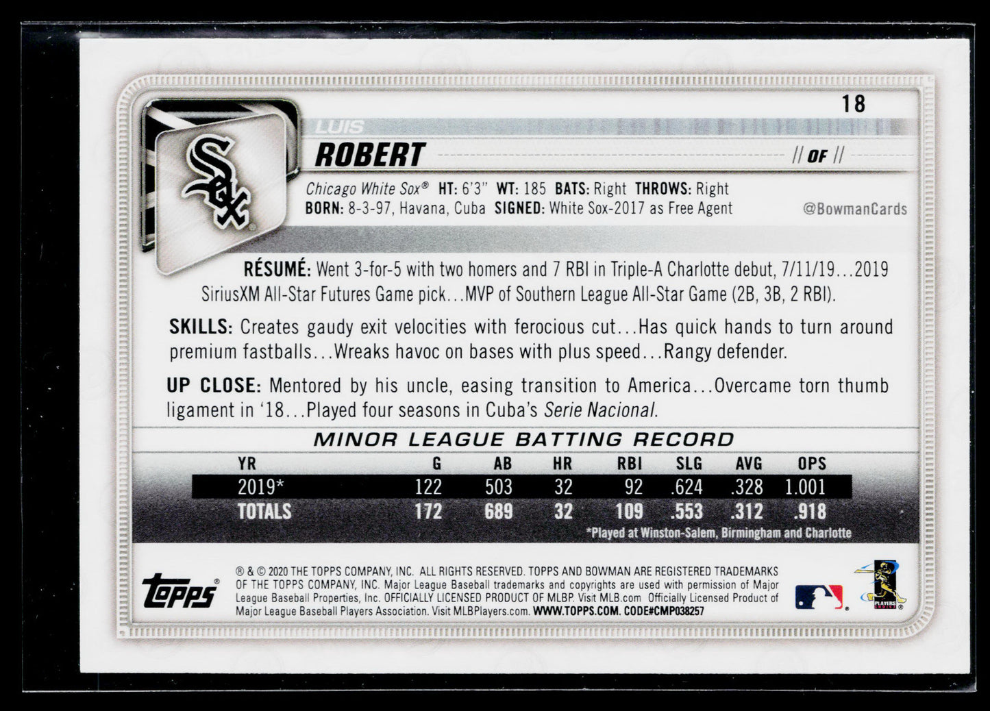 2020 Bowman Luis Robert Rookie #18