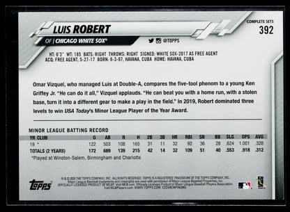 2020 Topps Luis Robert Rookie Factory Set Bonus: Rookie Image Variation #392