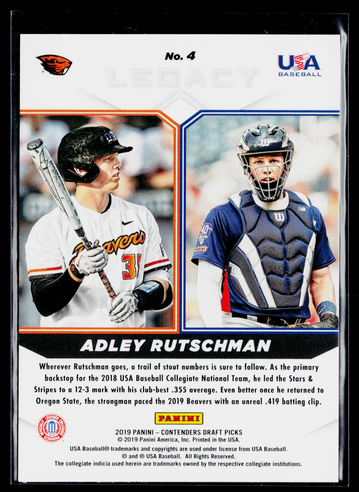 2019 Panini Contenders Draft Picks Collegiate Adley Rutschman Legacy #4