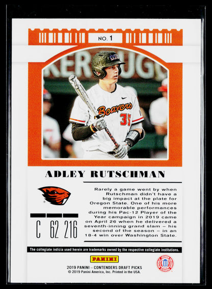 2019 Panini Contenders Draft Picks Collegiate Adley Rutschman : With Bat #1b