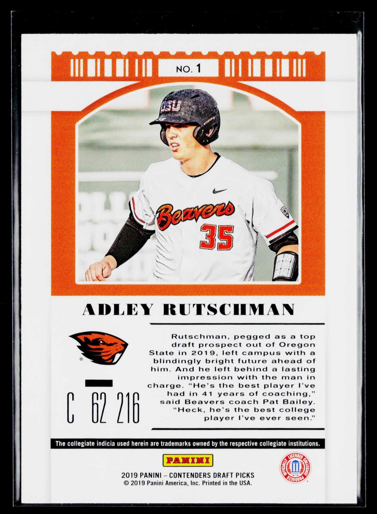 2019 Panini Contenders Draft Picks Collegiate Adley Rutschman #1a