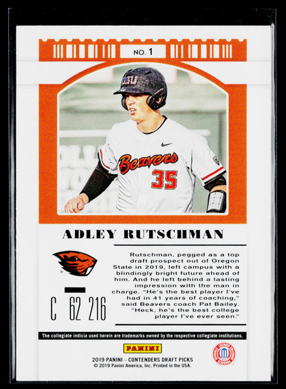 2019 Panini Contenders Draft Picks Collegiate Adley Rutschman #1a