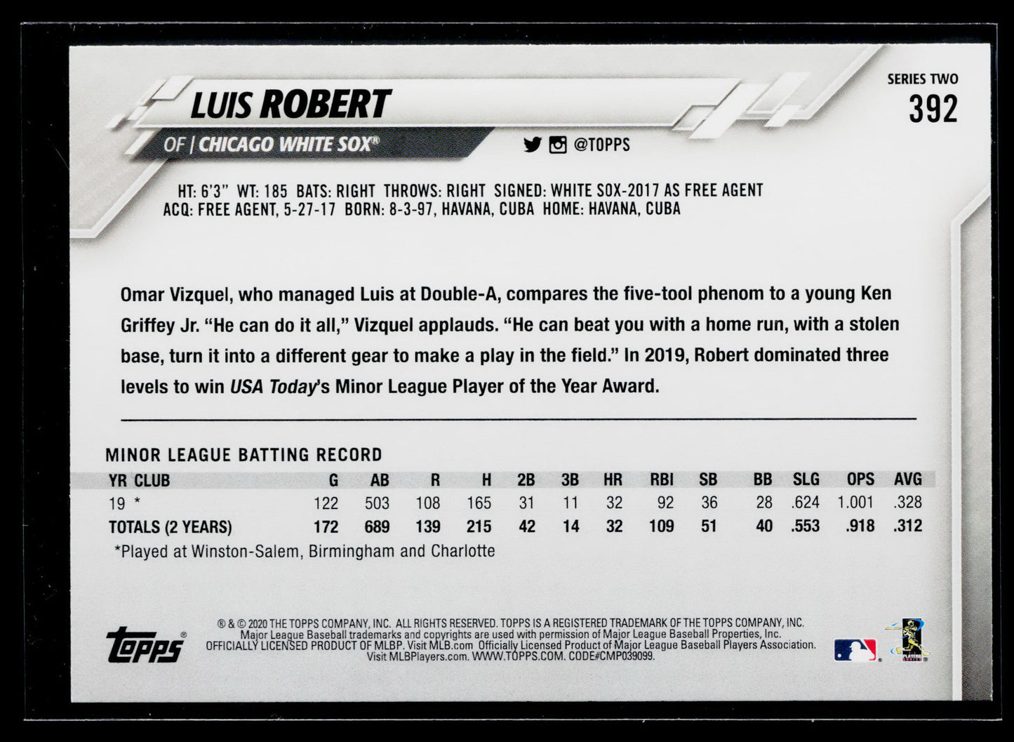 2020 Topps Luis Robert Rookie #392