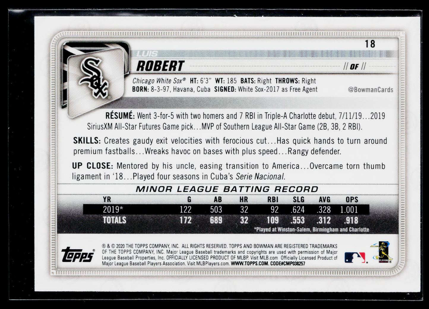 2020 Bowman Luis Robert Rookie #18