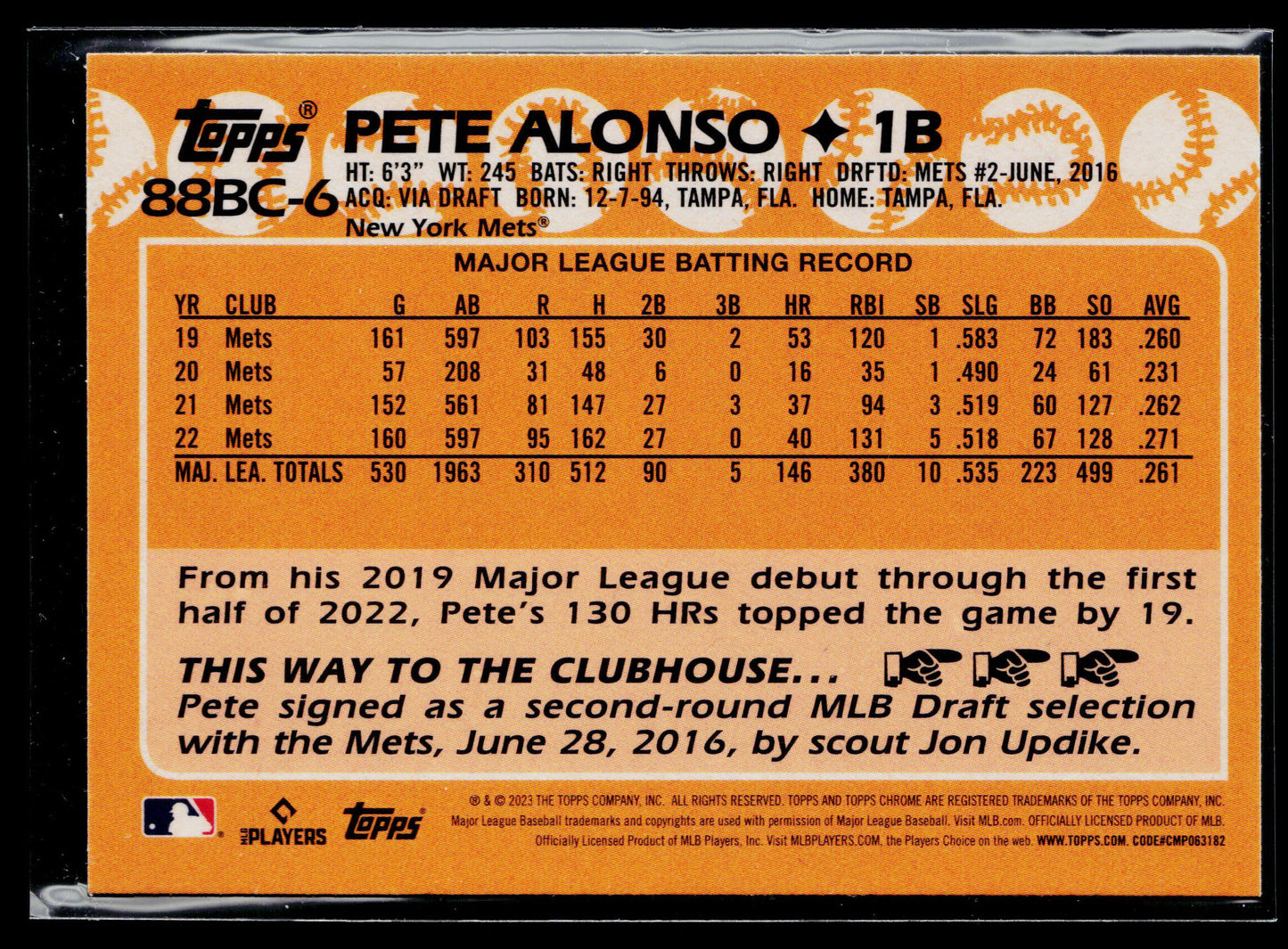 2023 Topps Chrome Pete Alonso 1988 Topps Baseball 35th Anniversary #88BC-6
