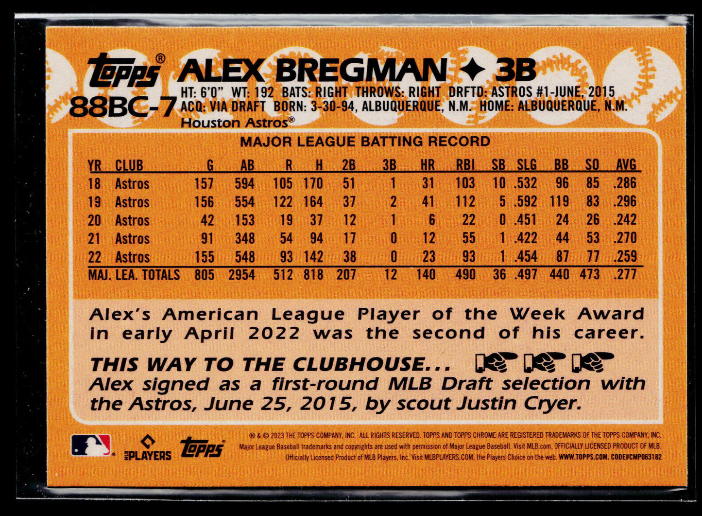 2023 Topps Chrome Alex Bregman 1988 Topps Baseball 35th Anniversary #88BC-7