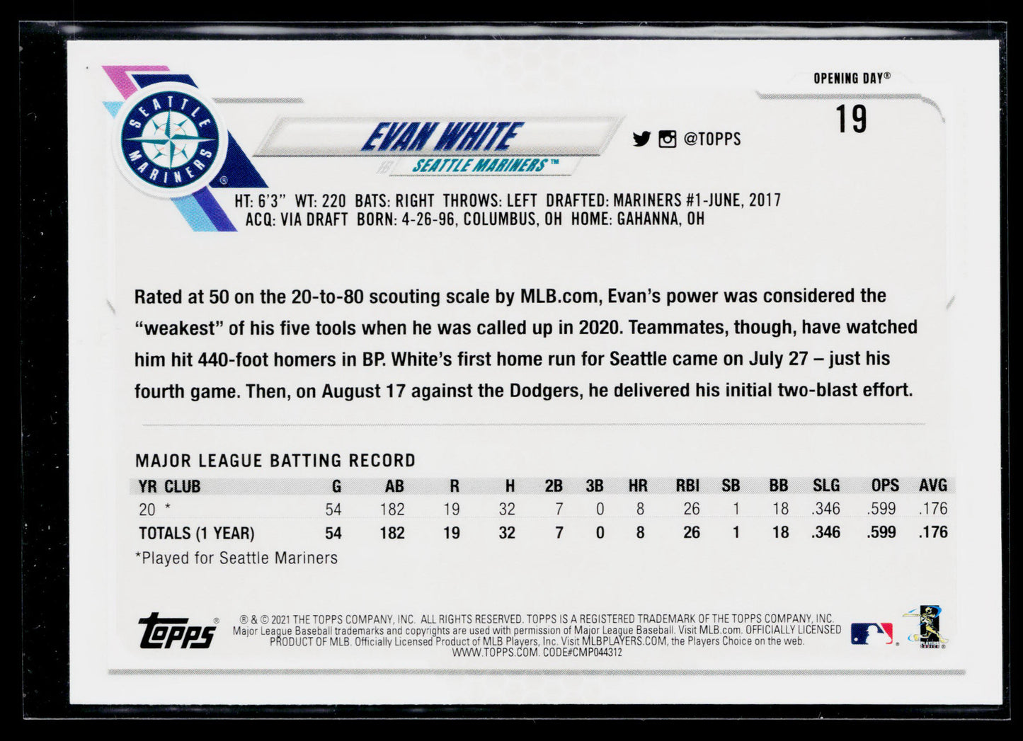2021 Topps Evan White Rookie #151