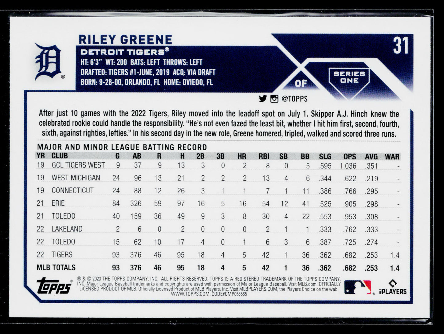 2023 Topps Riley Greene Rookie #31