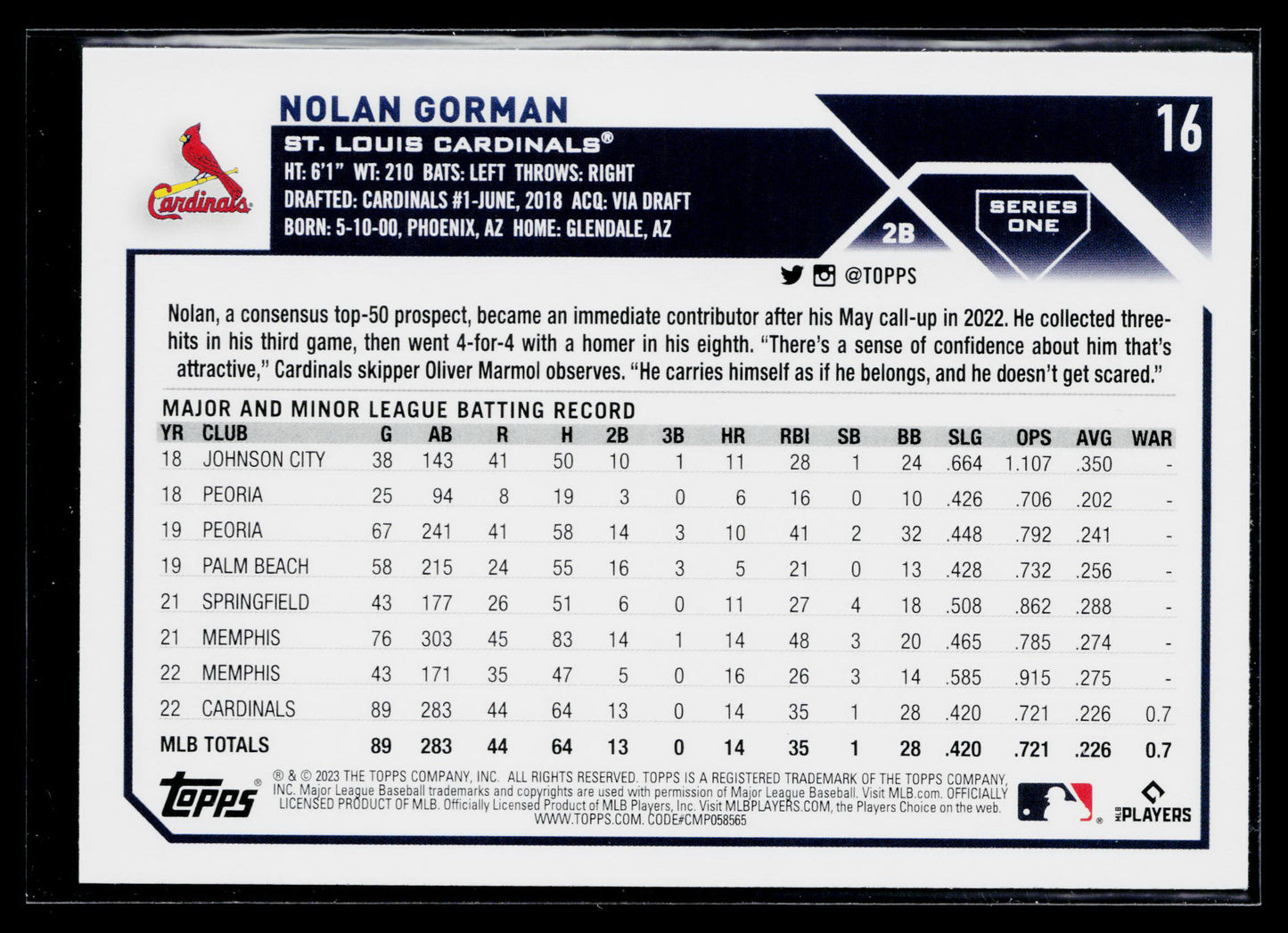 2023 Topps Nolan Gorman Rookie #16