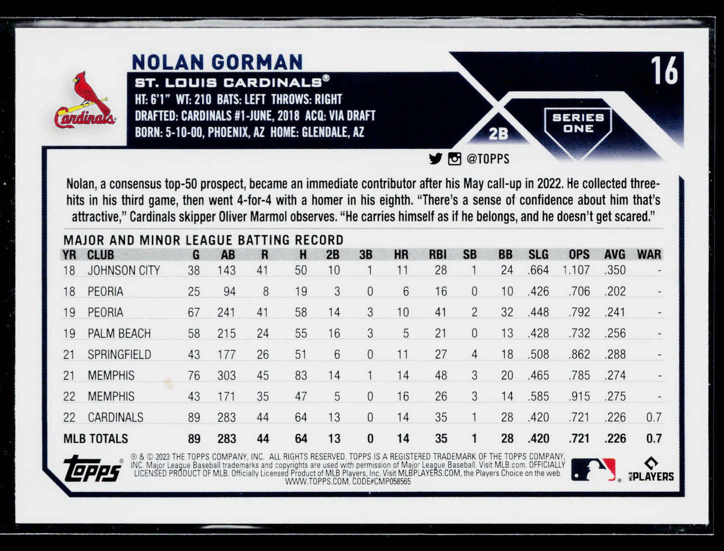 2023 Topps Nolan Gorman Rookie #16
