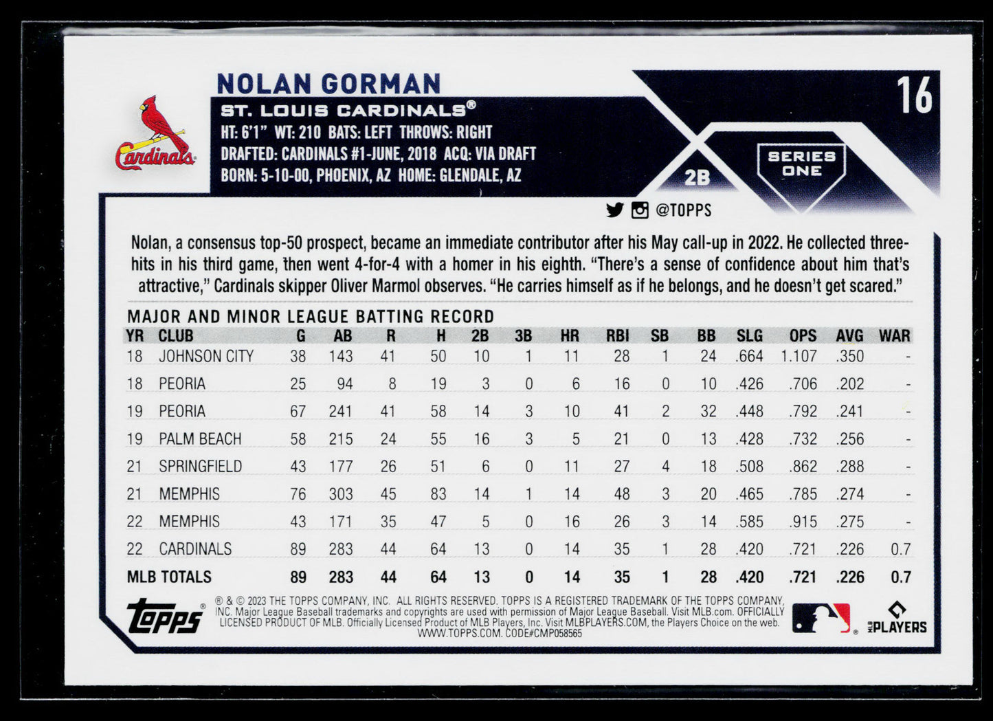 2023 Topps Nolan Gorman Rookie #16