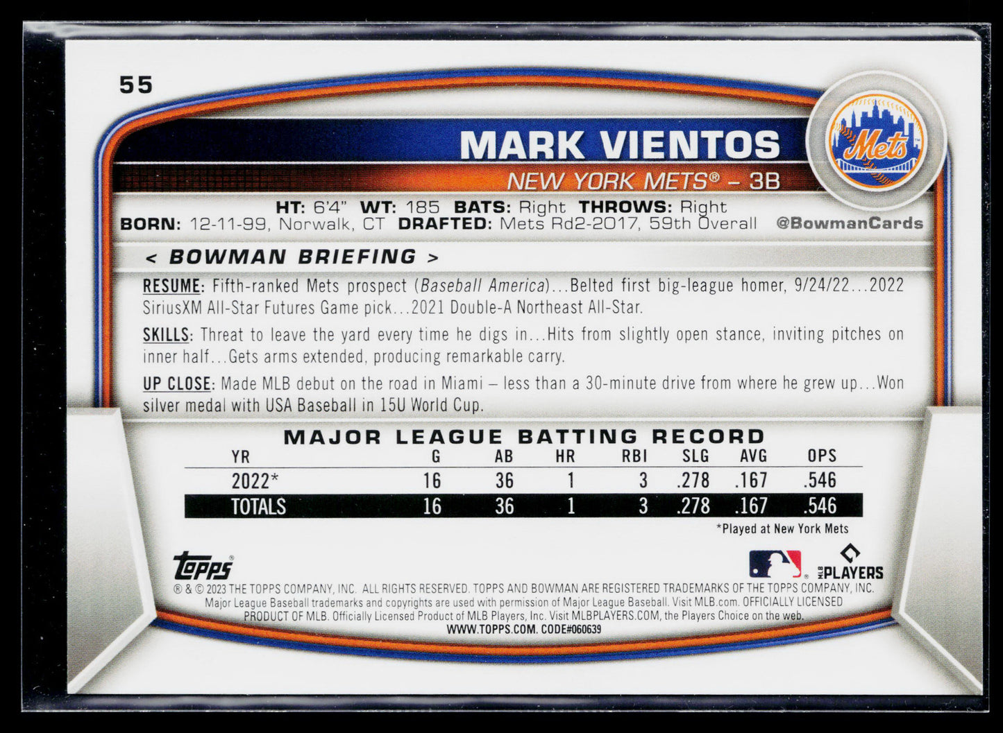 2023 Bowman Mark Vientos Rookie #55