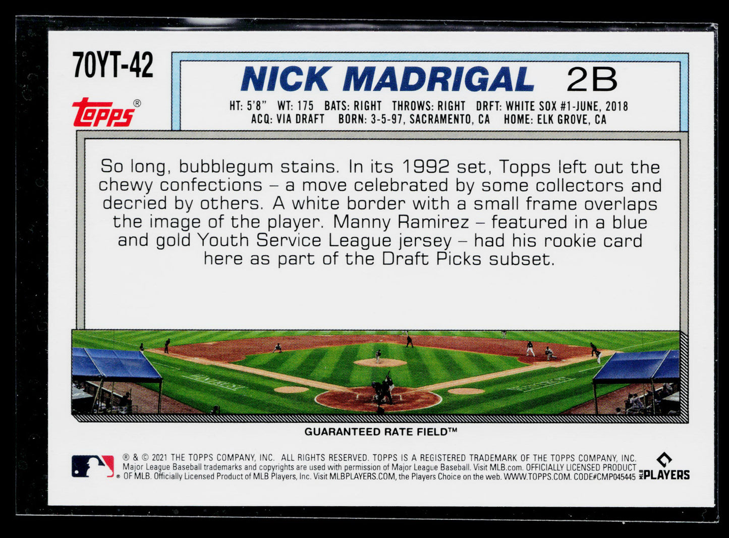 2021 Topps Nick Madrigal 70 Years of Topps Baseball (Series 2) #70YT-42