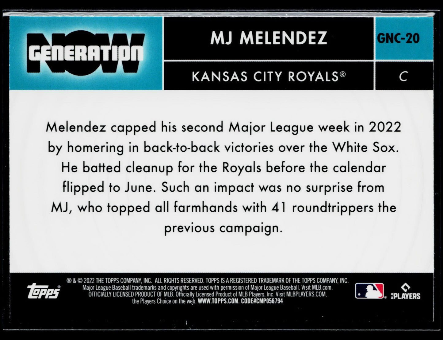 2022 Topps Update MJ Melendez Generation Now #GN-90
