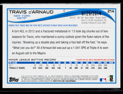 2014 Topps Opening Day Travis d'Arnaud Rookie Blue #/2014 #214