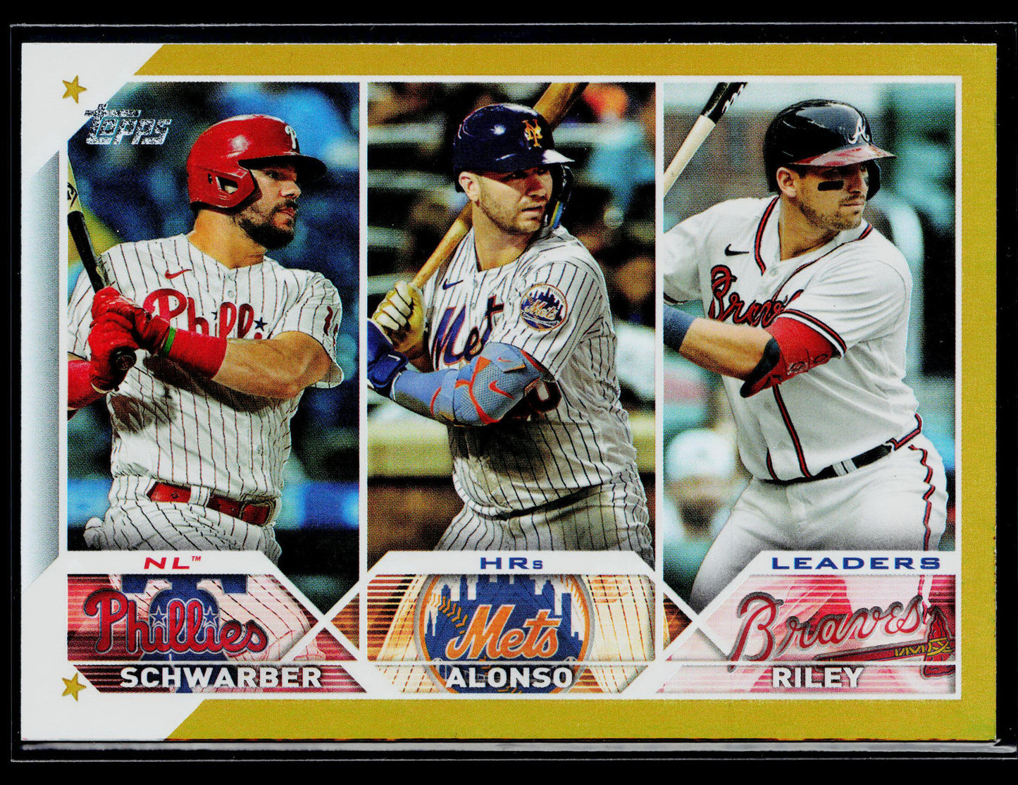 2023 Topps NL HRs Leaders Kyle Schwarber Pete Alonso Austin Riley Gold #178