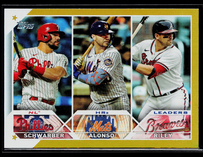 2023 Topps NL HRs Leaders Kyle Schwarber Pete Alonso Austin Riley Gold #178
