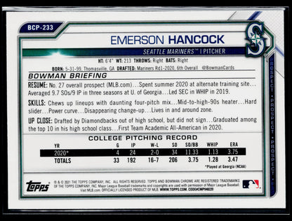 2021 Bowman Chrome Emerson Hancock Prospects Mojo Refractor #BCP-233