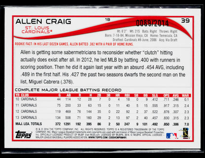 2014 Topps Opening Day Allen Craig Blue #/2014 #39