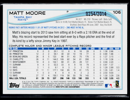 2014 Topps Opening Day Matt Moore Blue #/2014 #106