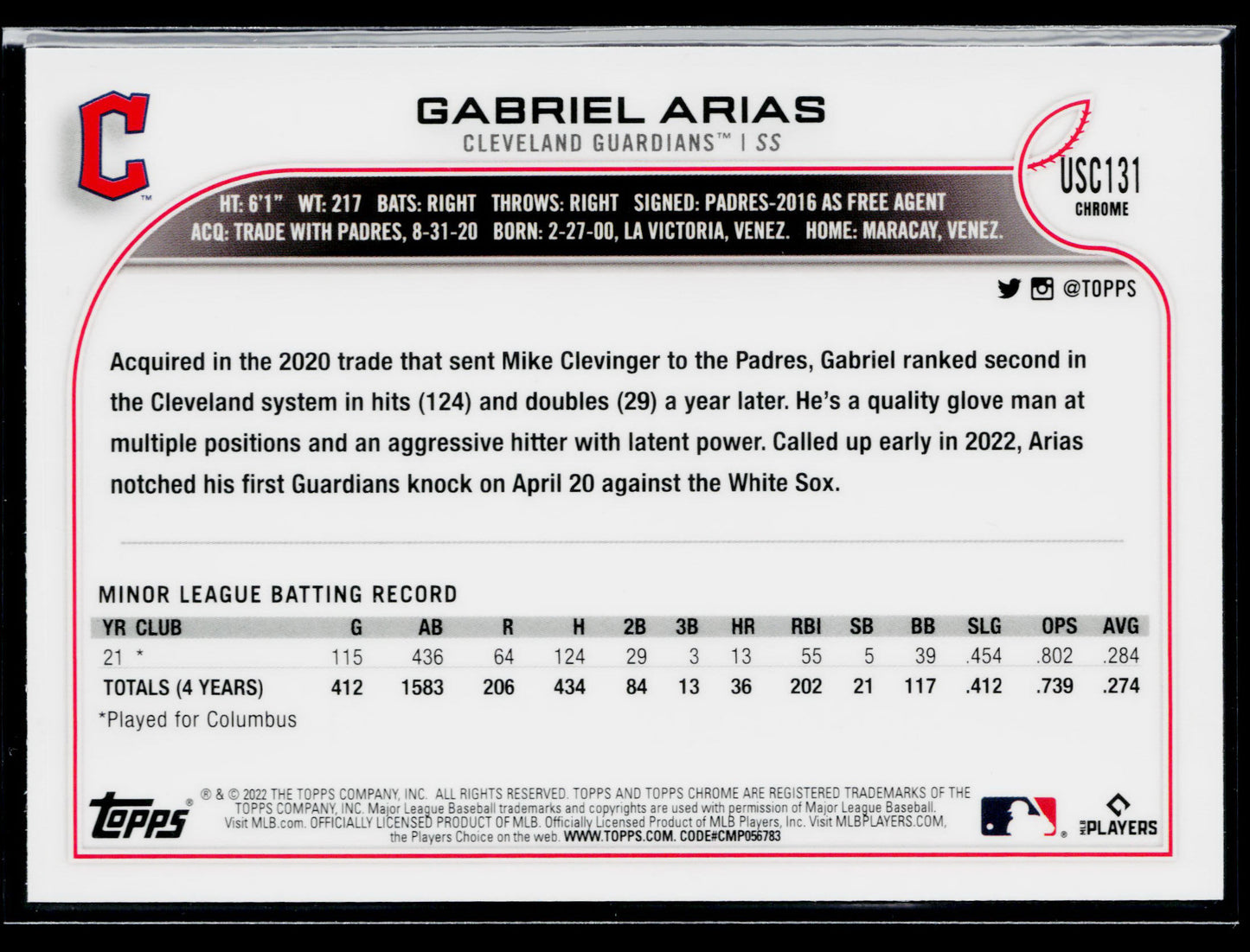 2022 Topps Chrome Update Gabriel Arias Purple #USC131