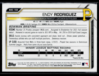 2021 Bowman Draft Endy Rodriguez Chrome Black & White RayWave Refractor #BDC-168