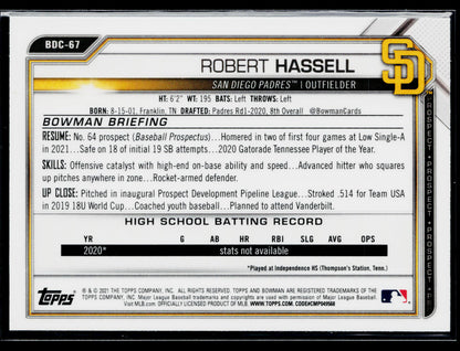 2021 Bowman Draft Robert Hassell Chrome Black & White RayWave Refractor #BDC-67