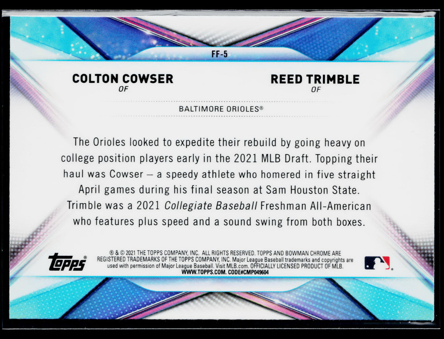 2021 Bowman Draft Colton Cowser / Reed Trimble Franchise Futures #FF-5