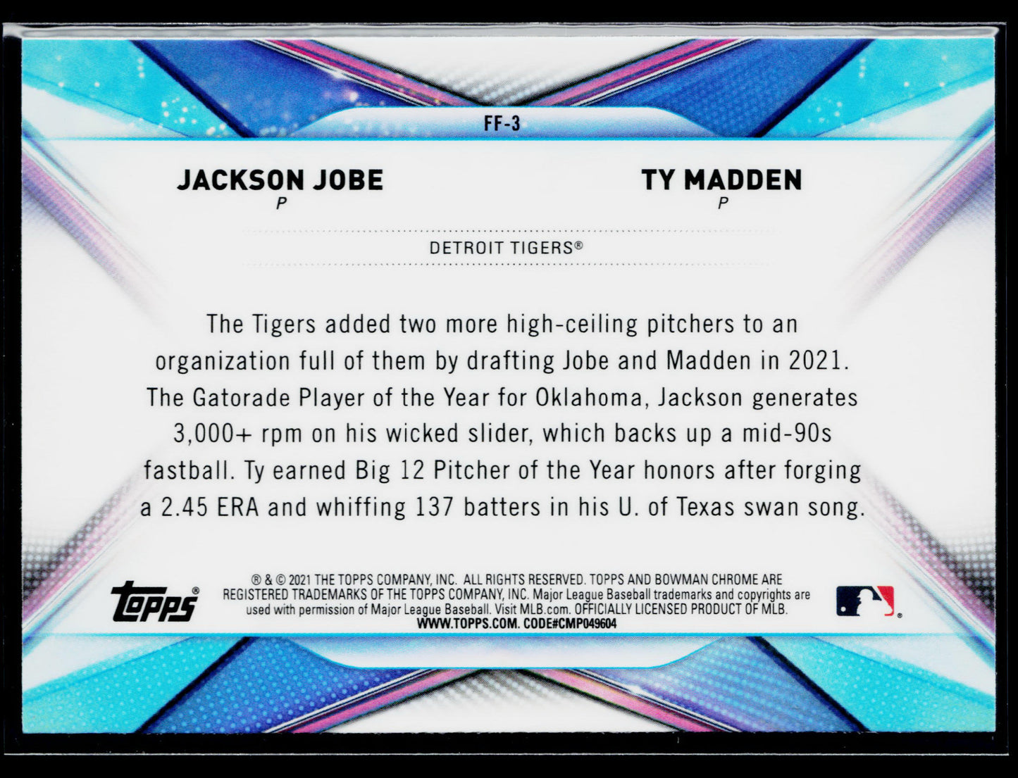 2021 Bowman Draft Jackson Jobe / Ty Madden Franchise Futures #FF-3