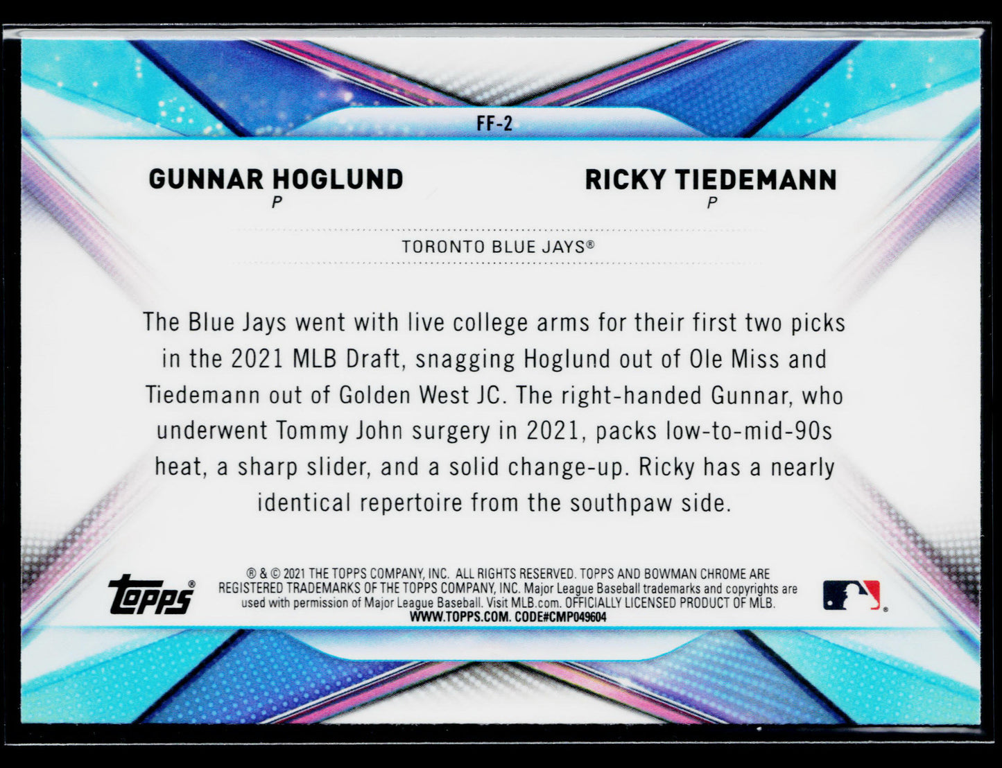 2021 Bowman Draft Gunnar Hoglund / Ricky Tiedemann Franchise Futures #FF-2