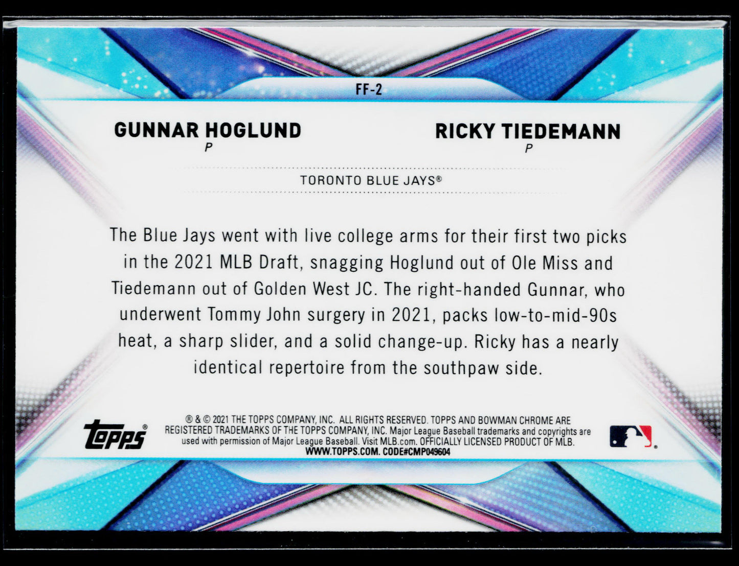 2021 Bowman Draft Gunnar Hoglund / Ricky Tiedemann Franchise Futures #FF-2