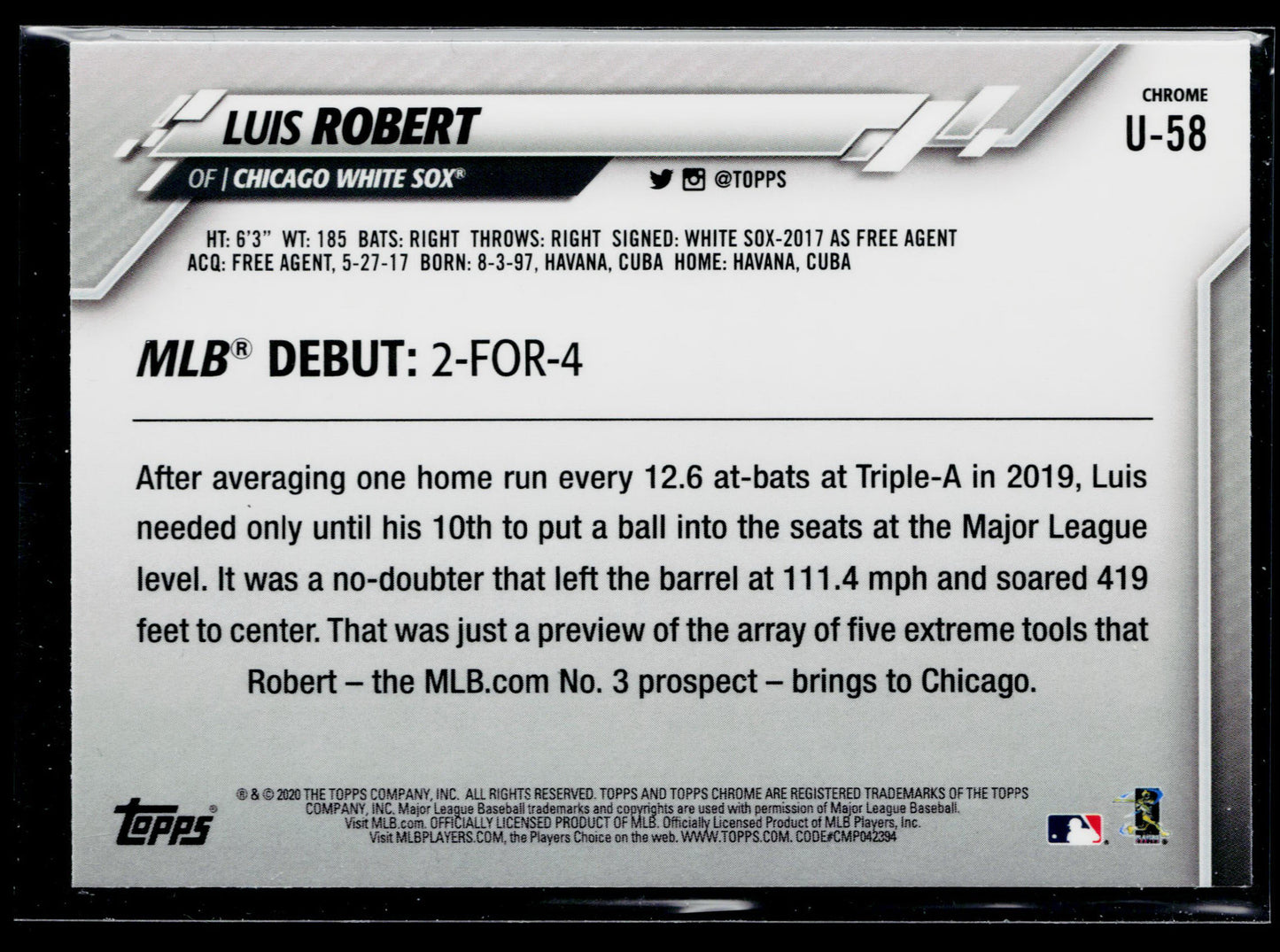 2020 Topps Chrome Update Luis Robert #U-58