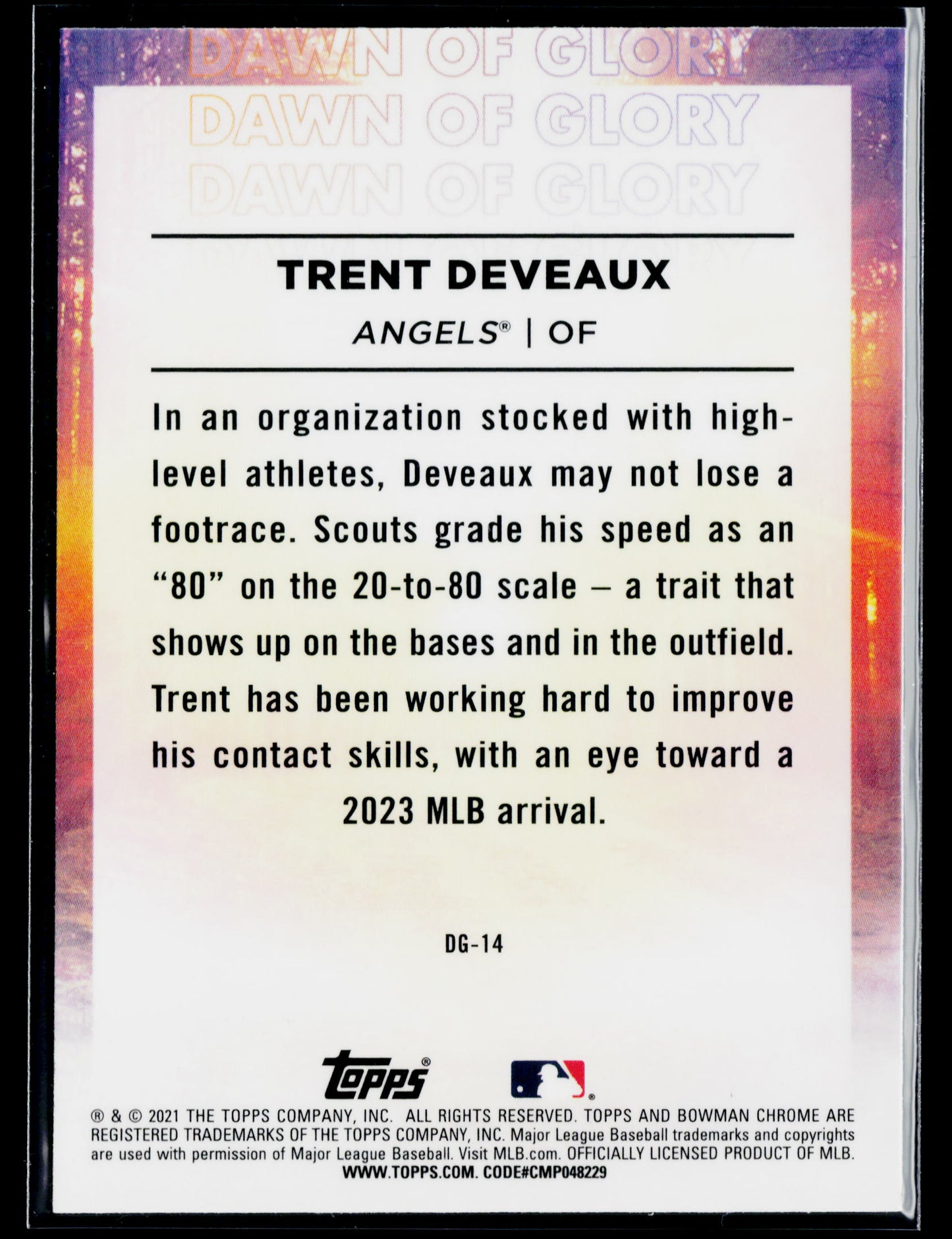 2021 Bowman Chrome Trent Deveaux Dawn of Glory Mojo Refractor #DG-14
