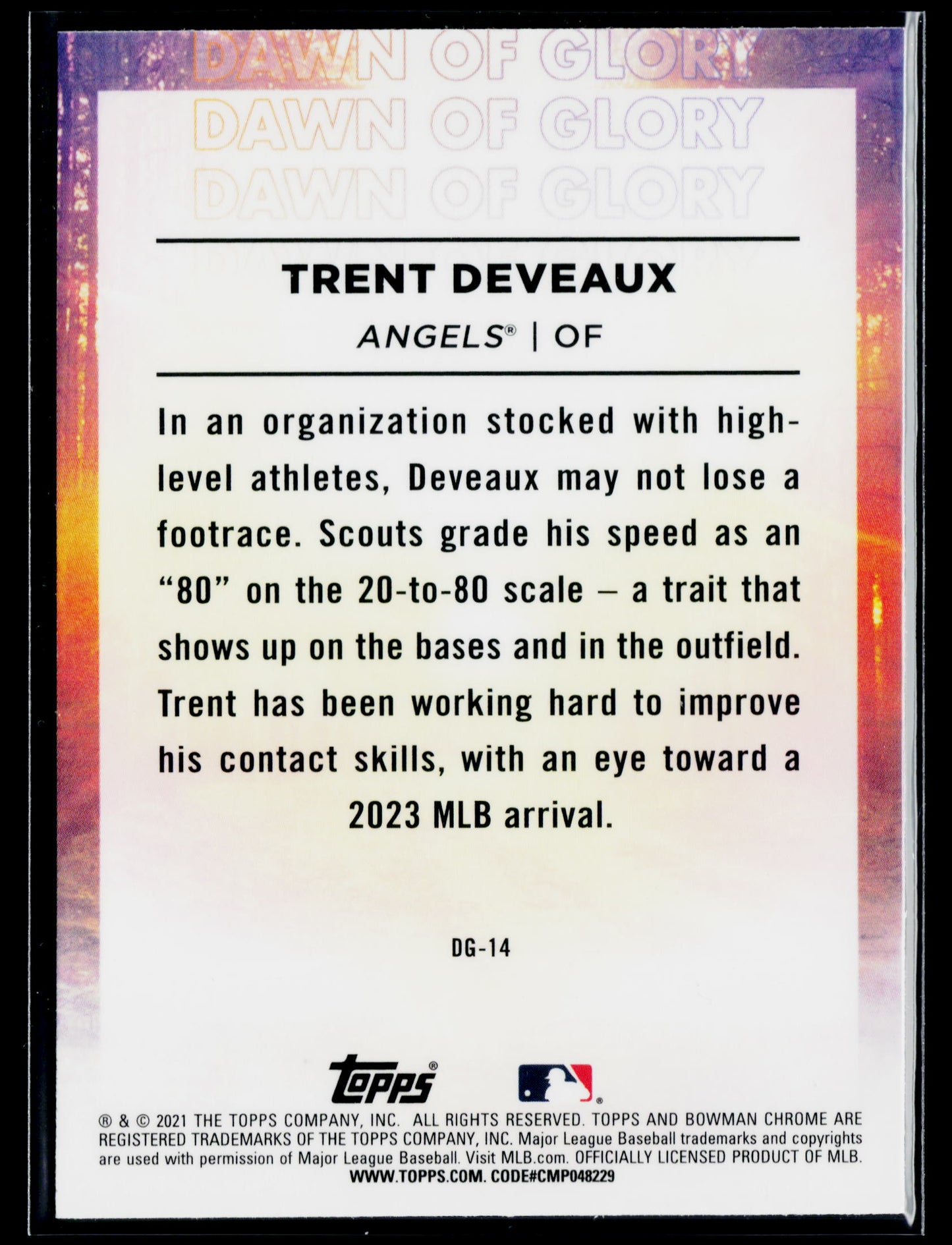 2021 Bowman Chrome Trent Deveaux Dawn of Glory Mojo Refractor #DG-14