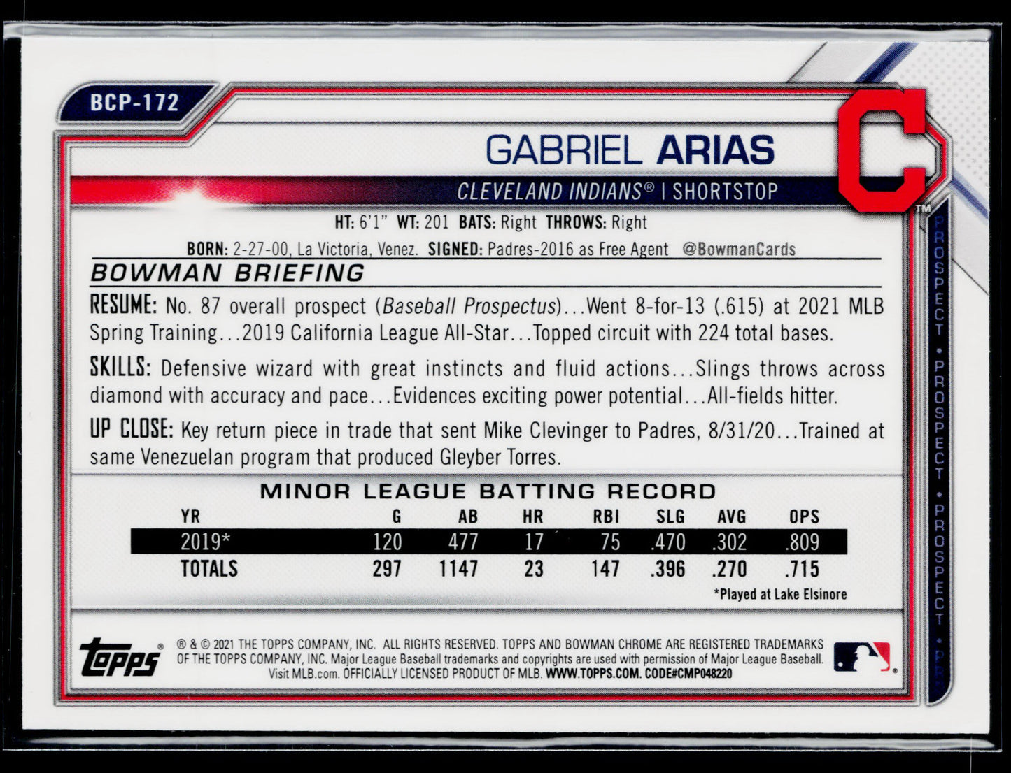 2021 Bowman Chrome Gabriel Arias Prospects Mojo Refractor #BCP-172
