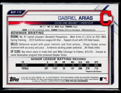 2021 Bowman Chrome Gabriel Arias Prospects Mojo Refractor #BCP-172