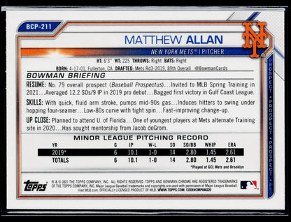 2021 Bowman Chrome Matthew Allan Prospects Mojo Refractor #BCP-211