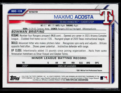 2021 Bowman Draft Maximo Acosta Chrome #BDC-139