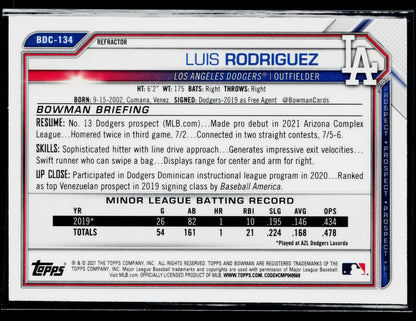 2021 Bowman Draft Luis Rodriguez Chrome #BDC-134