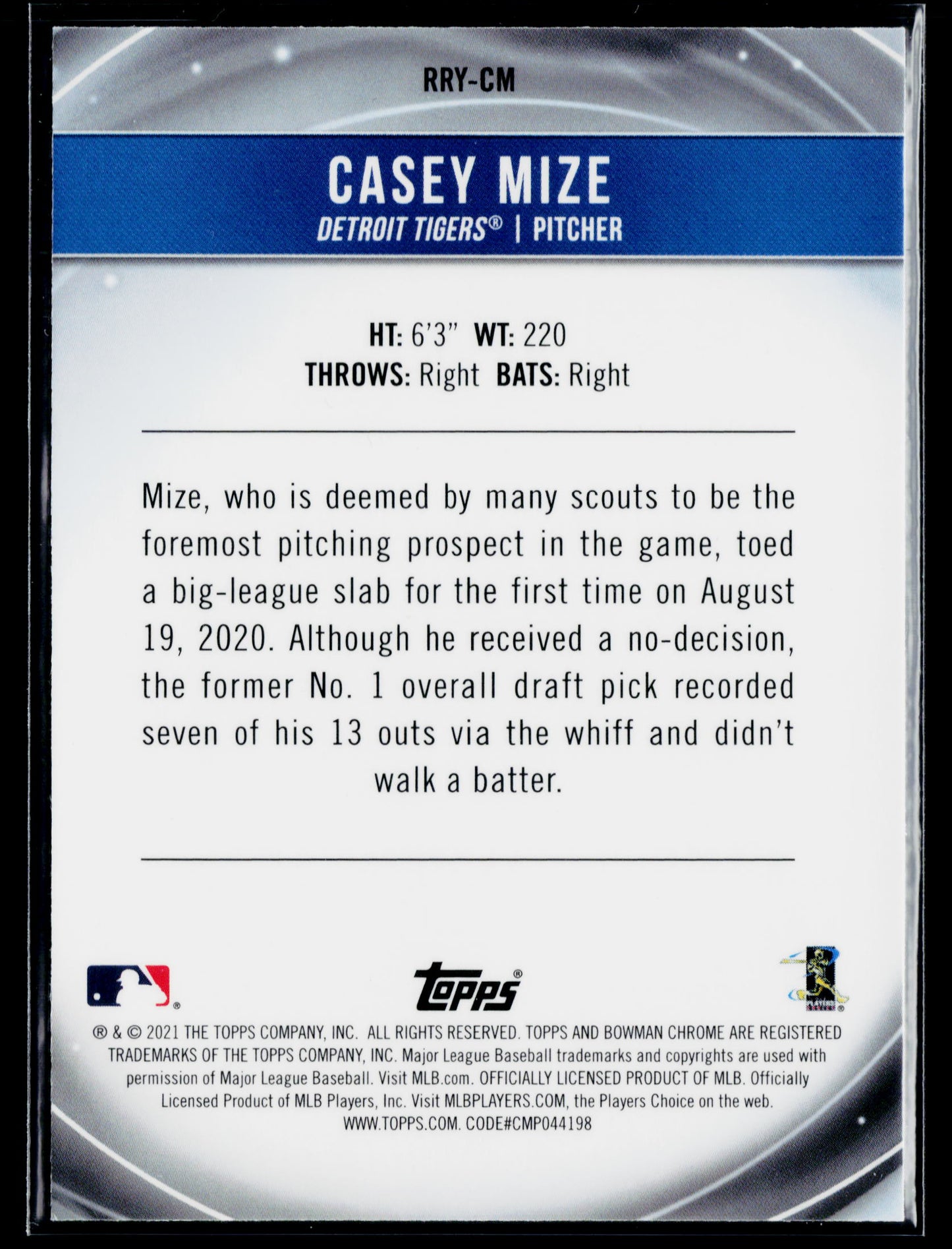2021 Bowman Casey Mize Chrome Rookie of the Year Favorites #RRY-CM