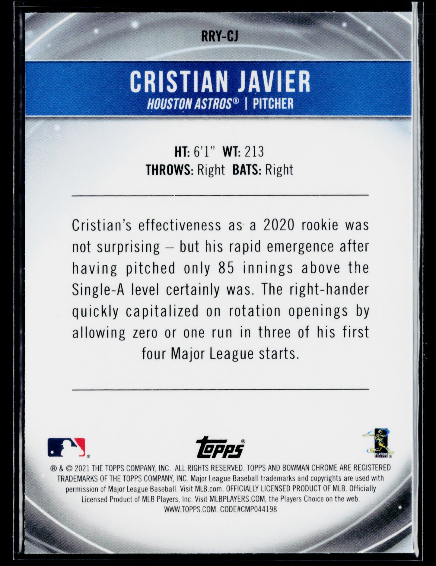 2021 Bowman Cristian Javier Chrome Rookie of the Year Favorites #RRY-CJ