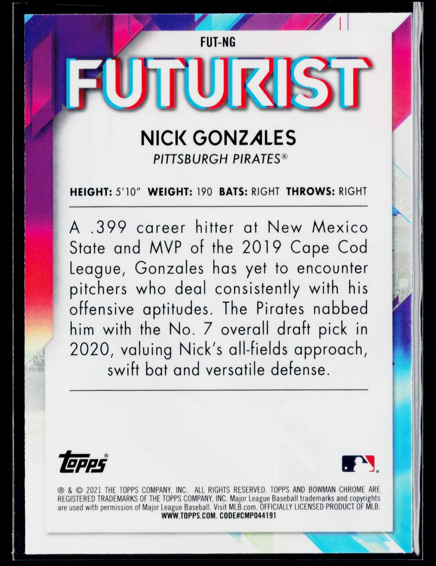 2021 Bowman Nick Gonzales Chrome Futurist #FUT-NG